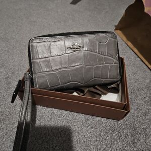 Coach Gray Crocodile Embossed Wristlet